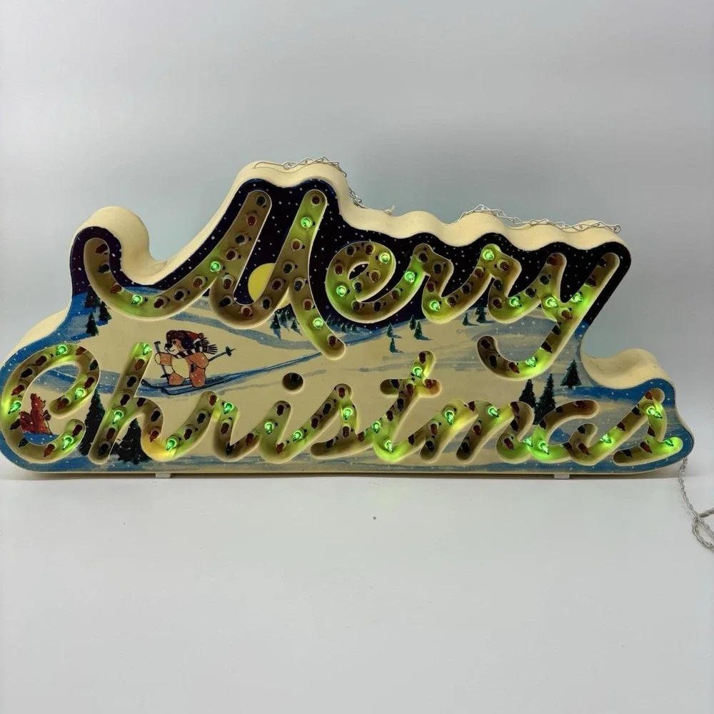 Vtg 1992 Holiday Glow Merry Christmas Lighted Sign 144 Lights 8 functions Works!